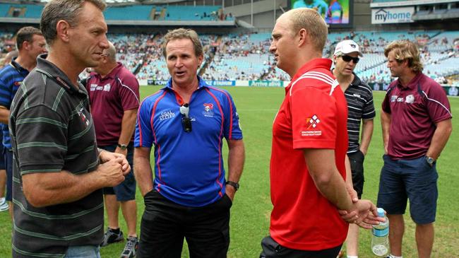 NRL - Fan Day at ANZ Stadium . NRL coaches ( L to R ) Neil Henry , Brian Smith , Nathan Brown, Matthew Elliott and Des HAsler Pic;Gregg Porteous. Picture: PORTEOUS GREGG