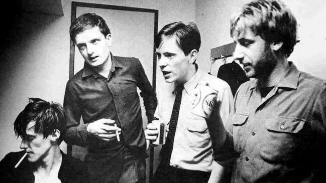 Hook (right) with his Joy Division band mates Stephen Morris, the late Ian Curtis and Bernard Sumner.