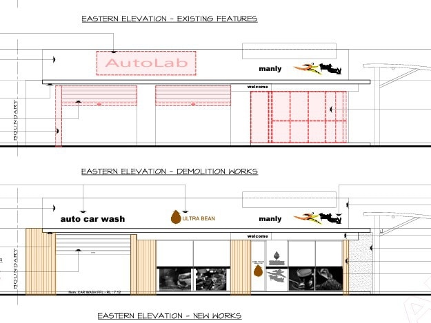 An artist's impression of plans for an automatic car wash and separate laundromat at the Ultra service station in Pittwater Rd, Manly. Picture: Supplied