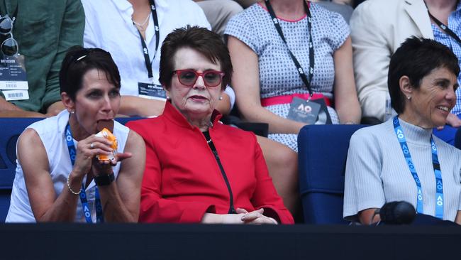 Tennis legend Billie Jean King at Rod Laver Arena. Picture: Getty