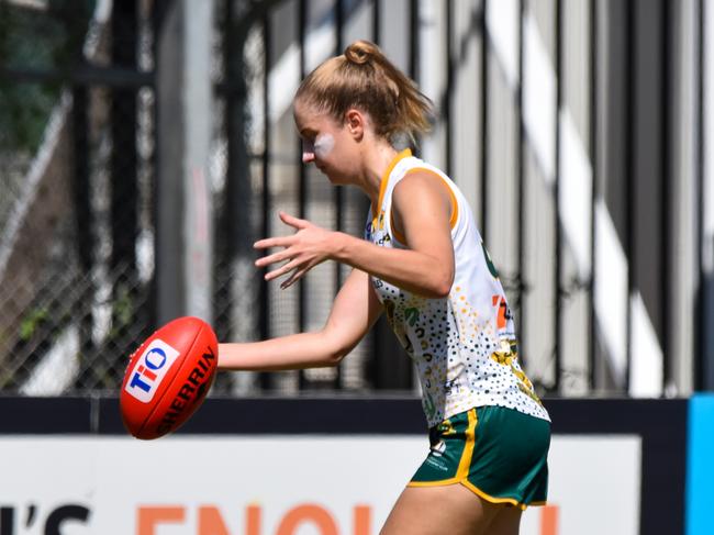 Steph Lawrence kicked eight goals against Wanderers in Round 14 of the NTFL. Picture: Tymunna Clements / AFLNT Media.