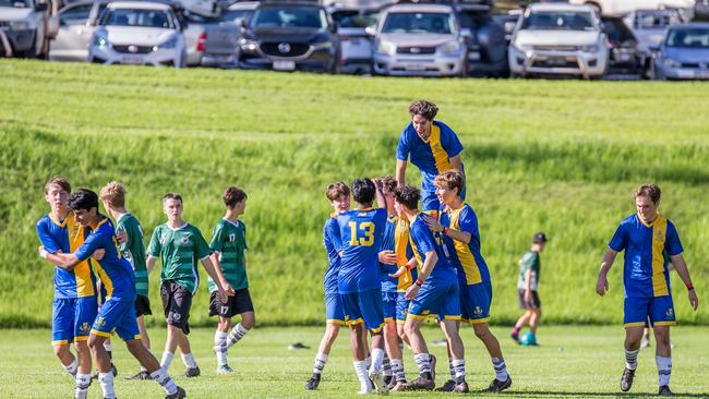 Toowoomba Grammar School celebrating a goal.