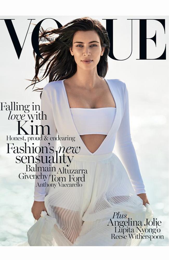 Kim Kardashian West photographed for Vogue Australia on a beach in NSW for the February 2015 issue. Picture: Gilles Bensimon/Vogue Australia.