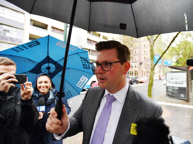 Parliamentary Secretary to the Treasurer and Leader of the House in the Legislative Council, Scott Farlow arrives at NSW Parliament House in Sydney, Tuesday, September, 17, 2019. The NSW Liberal government are to hold a party room meeting after three MPs called off a spill motion over abortion legislation. (AAP Image/Dean Lewins) NO ARCHIVING