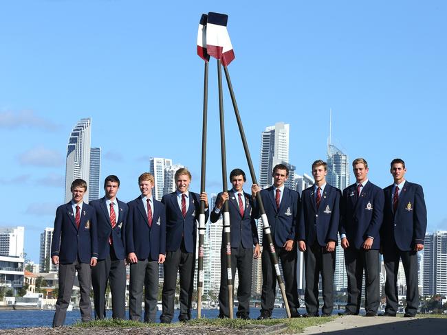 The 2014 first-eight TSS Rowing Crew at the TSS boat sheds. Picture: Glenn Hampson