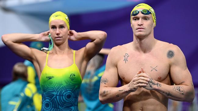 Cody Simpson and Emma McKeon training at the Sandwell Aquatic Centre ahead of the Birmingham 2022 Commonwealth Games. Picture: Quinn Rooney/Getty Images