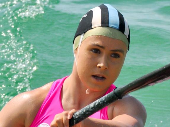 Jemma Smith, of Umina Beach, competes in the open ski at the Surf Life Saving NSW Open Championships. Picture: Stephen Chu.