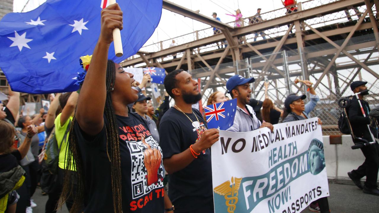 Protesters chanted ‘save Australia’. Picture: Michael M. Santiago/Getty Images/AFP