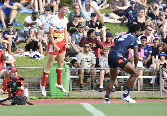 Jack Bostock scores a try during the trials. Picture: NRL Imagery