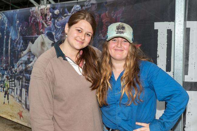 Mia Hehir and Hannah Robinson from Mackay at the PBR Bull Pit Bull Bash at Dittmann Bucking Bulls in Bloomsbury. August 27, 2022. Picture: Michaela Harlow