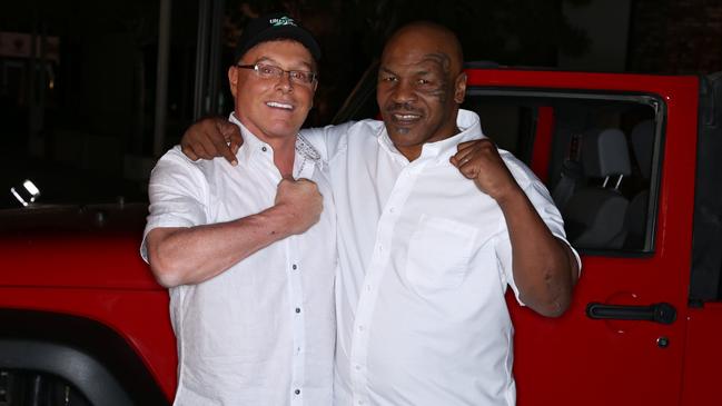 Ultra Tune’s Sean Buckley with Mike Tyson in Las Vegas while filming their January commercial. Picture: supplied