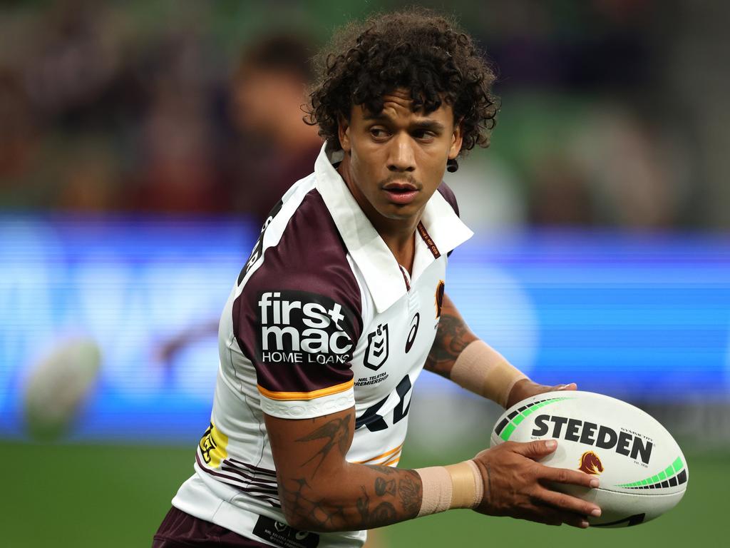 MELBOURNE, AUSTRALIA – APRIL 04: TristanÃ&#130;Â Sailor of the Broncos warms up before the round five NRL match between Melbourne Storm and Brisbane Broncos at AAMI Park on April 04, 2024, in Melbourne, Australia. (Photo by Robert Cianflone/Getty Images)