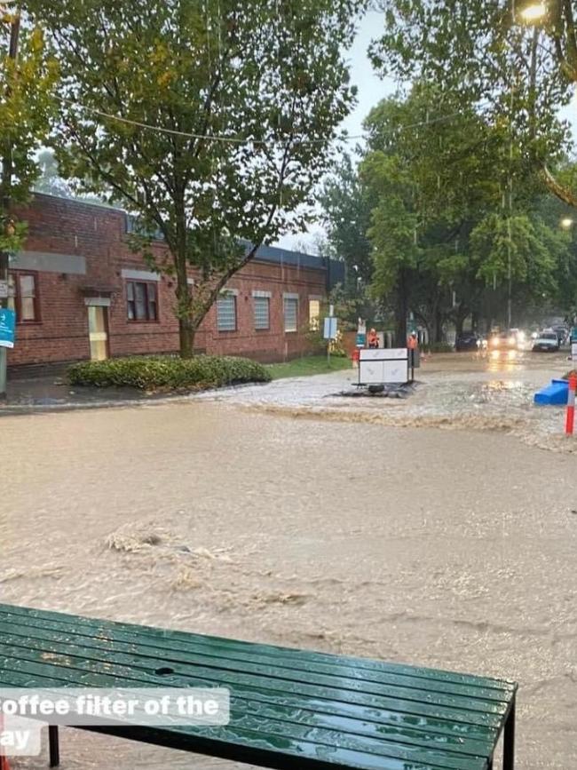 An Instagram story posted by Steam Coffee Co showing the flooding in Union Rd.