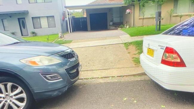 Cars block a driveway at Chircan St Old Toongabbie. Picture: Facebook