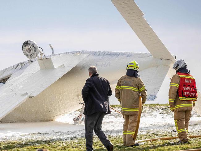 Light plane crash, Heatherton. Emergency services attend the scene of a plane crash in Heatherton. Picture: Jake Nowakowski