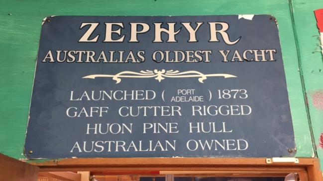 A plaque on the Zephyr, which was launched from Adelaide in 1873.