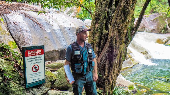 Queensland Parks and Wildlife Service ranger in charge Leigh Willis says a woman in her 20s who fell 5m at Josephine Falls had ignored signage and barriers and was “incredibly lucky” to be alive. Picture: Supplied