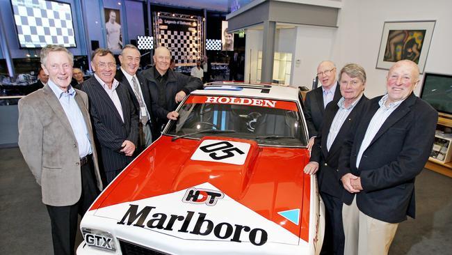 Legends of Bathurst dinner at Adelaide Motors BMW. John Harvey, Larry Perkins, Ian Tate, Jim Richards, Allan Moffat, Colin Bond, and Fred Gibson.