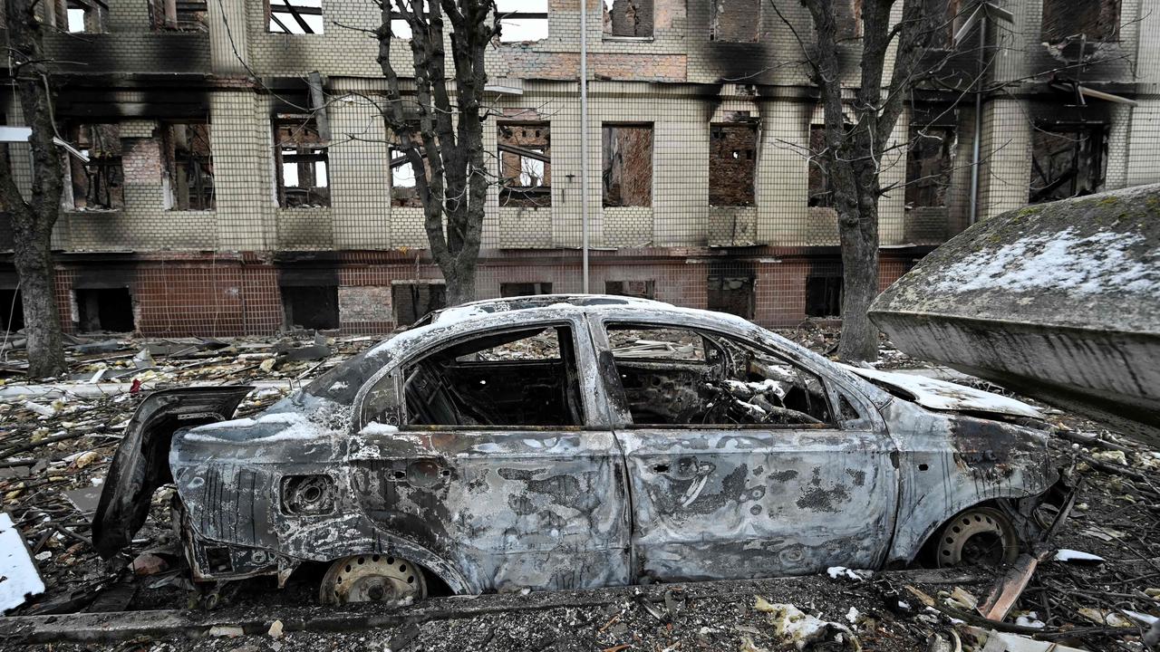 The view of military facility which was destroyed by recent shelling in the city of Brovary outside Kyiv. Picture: Genya Savilov / AFP