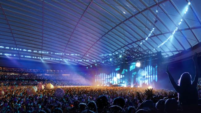 Image supplied by Macquarie Point Development Corporation showing an artist's impression of a concert at the proposed multipurpose stadium.