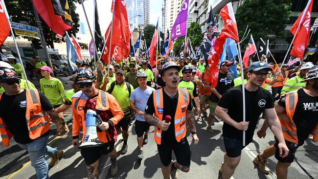 CFMEU members march in Brisbane. Picture: Lyndon Mechielsen