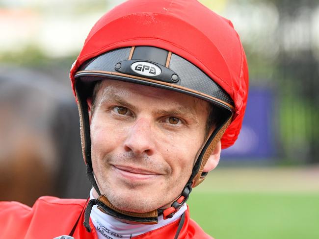 Ben Melham after winning the VRC St Leger, at Flemington Racecourse on April 25, 2020 in Flemington, Australia.(Reg Ryan/Racing Photos via Getty Images)