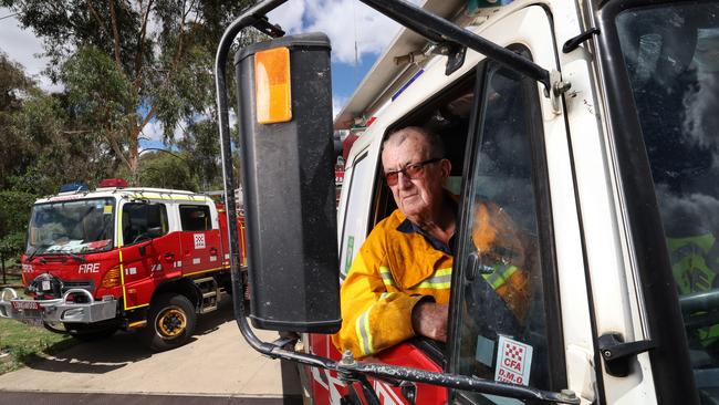 Volunteer Paul Redfern in the driver’s seat of Longwood CFA’s oldest truck. Picture: David Caird