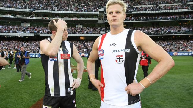 Nick Maxwell and Nick Riewoldt after the siren in the 2010 Grand Final.