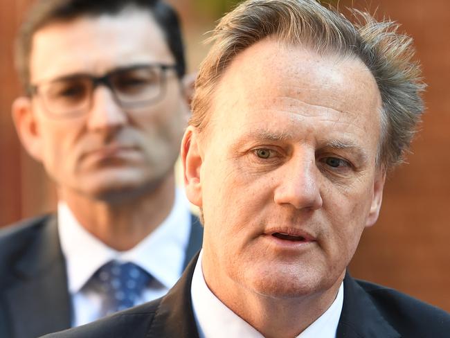 Port Adelaide CEO Keith Thomas speaks to the media during a press conference in Melbourne, Thursday, October 25, 2018. St Kilda will face Port Adelaide in an AFL regular-season match in Shanghai for the next three years. (AAP Image/Julian Smith) NO ARCHIVING