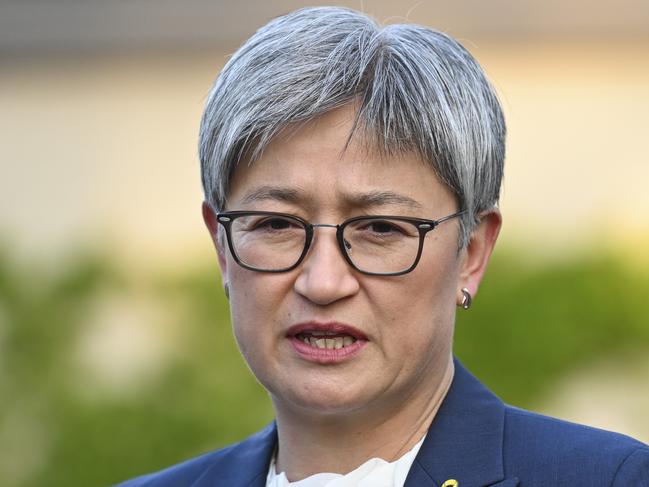 CANBERRA, Australia - NewsWire Photos - October 7, 2024: Senator Penny Wong during the October 7th vigil at the Israeli Embassy in Canberra. Picture: NewsWire / Martin Ollman