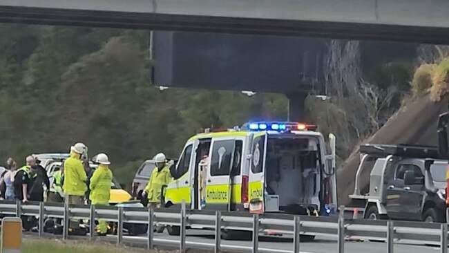 A motorcycle and car have collided on the Bruce Highway. Picture: Contributed