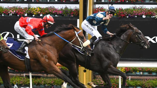 The Australian Guineas, which were won by John Allen riding Hitotsu, were marred after punters were injured by a faling tree. Picture: Getty Images