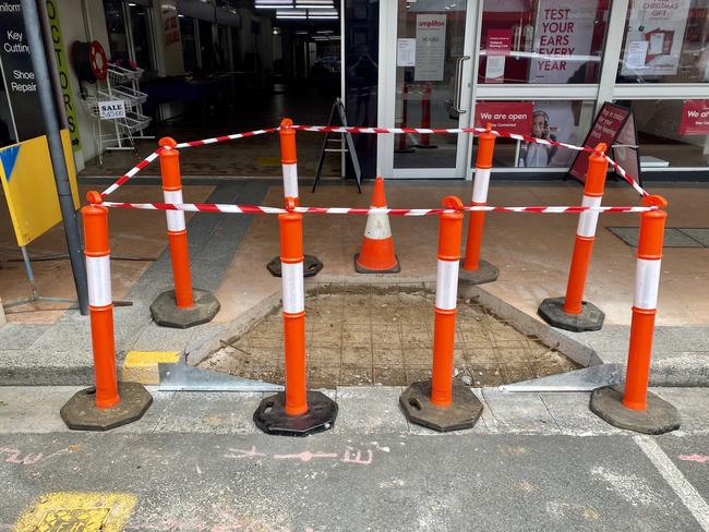 Works are underway on new disability access ramps in Railway St, Gatton. Photo: Hugh Suffell