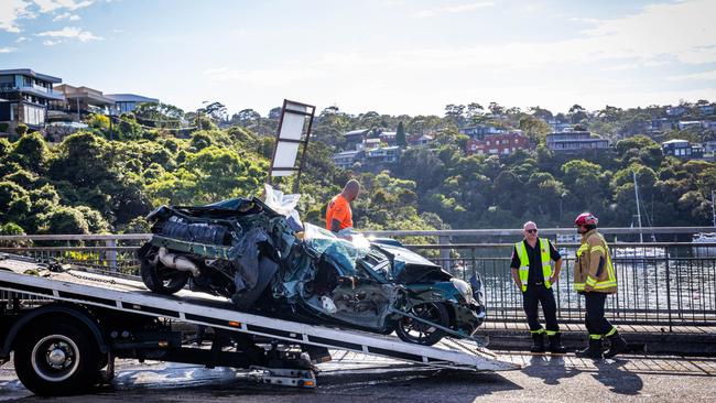 Several lanes were closed to traffic as crews worked to clear the scene of the crash. Picture: NewsWire / Ben Symons