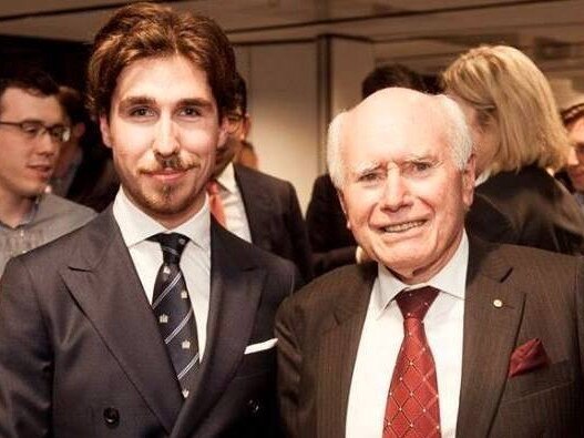 Sydney University Liberal Club president Jack O’Brien with former prime minister John Howard. Artwork by Matthew Fisher