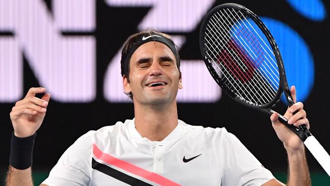 Roger Federer celebrates after beating Marin Cilic. Picture: AFP PHOTO