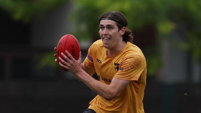 MELBOURNE , AUSTRALIA. November 20, 2023. AFL . Hawthorn footy training at Waverly Park .   Will Day during todays session   . Pic: Michael Klein