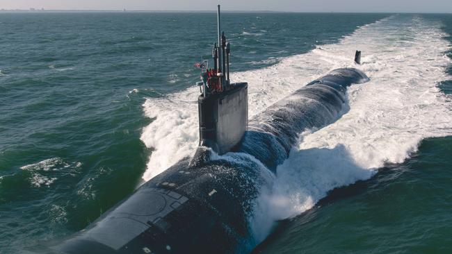 The future Virginia-class attack submarine Montana conducts initial sea trials in the Atlantic Ocean in February 2022. Picture: US Navy