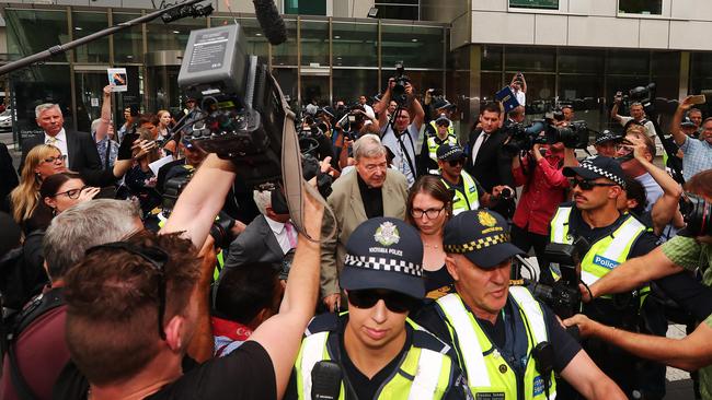 Cardinal George Pell leaves County Court today. Picture: Getty Images