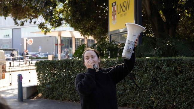 Cherish Kuehlmann speaking at the rally. Photo: Facebook