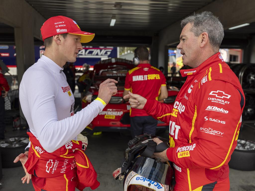 Cooper Murray chats with Craig Lowndes, who he is teaming with in the Triple Eight wildcard. Pic: Supplied.