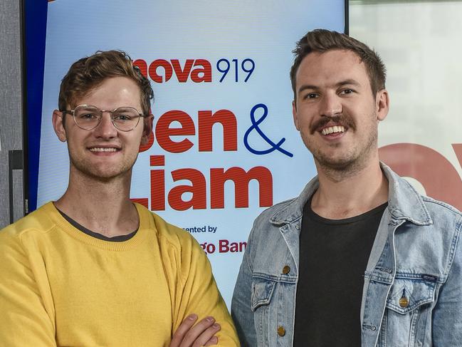 Ben Harvey and Liam Stapleton, hosts of Nova's 919 breakfast show in Adelaide. Picture: Roy VanDerVegt.