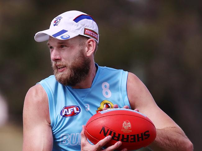 Western Bulldogs training at Metricon Stadium.  12/08/2020. Jackson Trengove of the Bulldogs   at training today  . Pic: Michael Klein