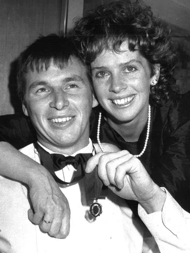 Couch with his 1989 Brownlow Medal and wife Geraldine