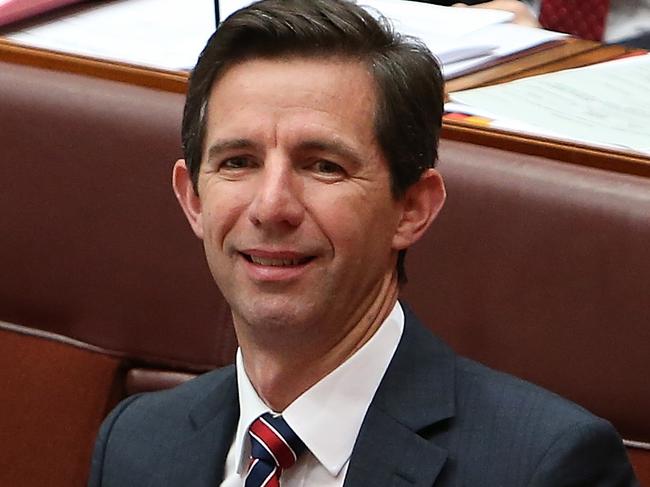 Senator Simon Birmingham in Senate Question Time in the Senate Chamber, Parliament House in Canberra.