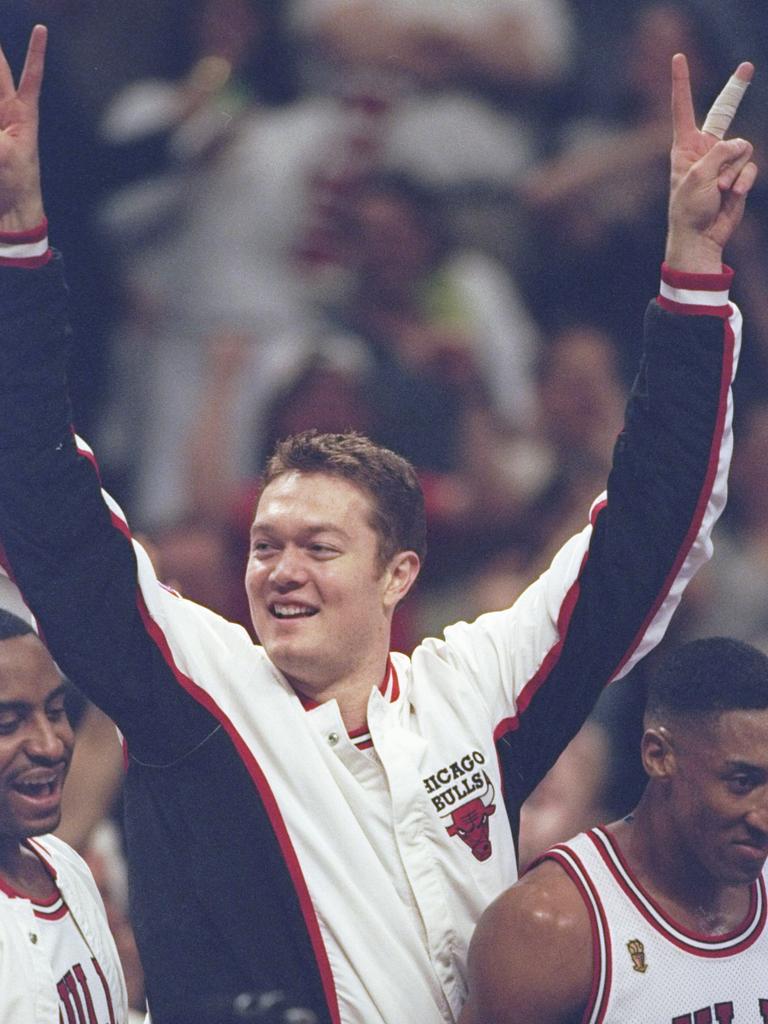 Luc Longley after the Chicago Bulls won the 1997 NBA championship. Picture: Supplied