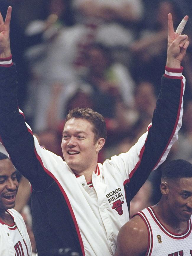 Luc Longley after the Chicago Bulls won the 1997 NBA championship. Picture: Supplied