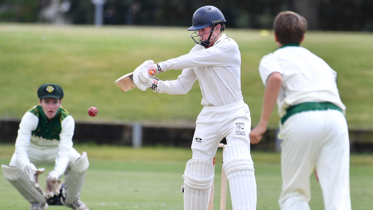 Iona College batsman Jack Milligan AIC First XI match between St Patrick's College and Iona College. Saturday February 12, 2022. Picture, John Gass