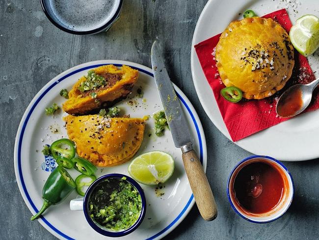 Jamaican pies with turmeric pastry.