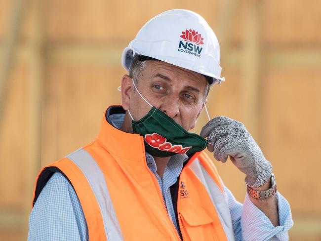 NSW Transport Minister Andrew Constance wears a mask and urges all commuters to do the same. Picture: NCA NewsWire / James Gourley